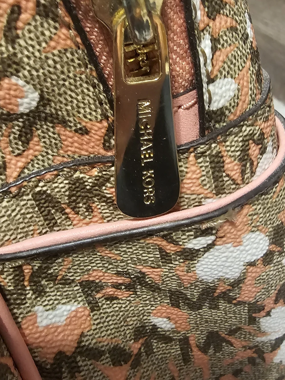 Michael Kors Pink Trim Floral Logo Mini Backpack